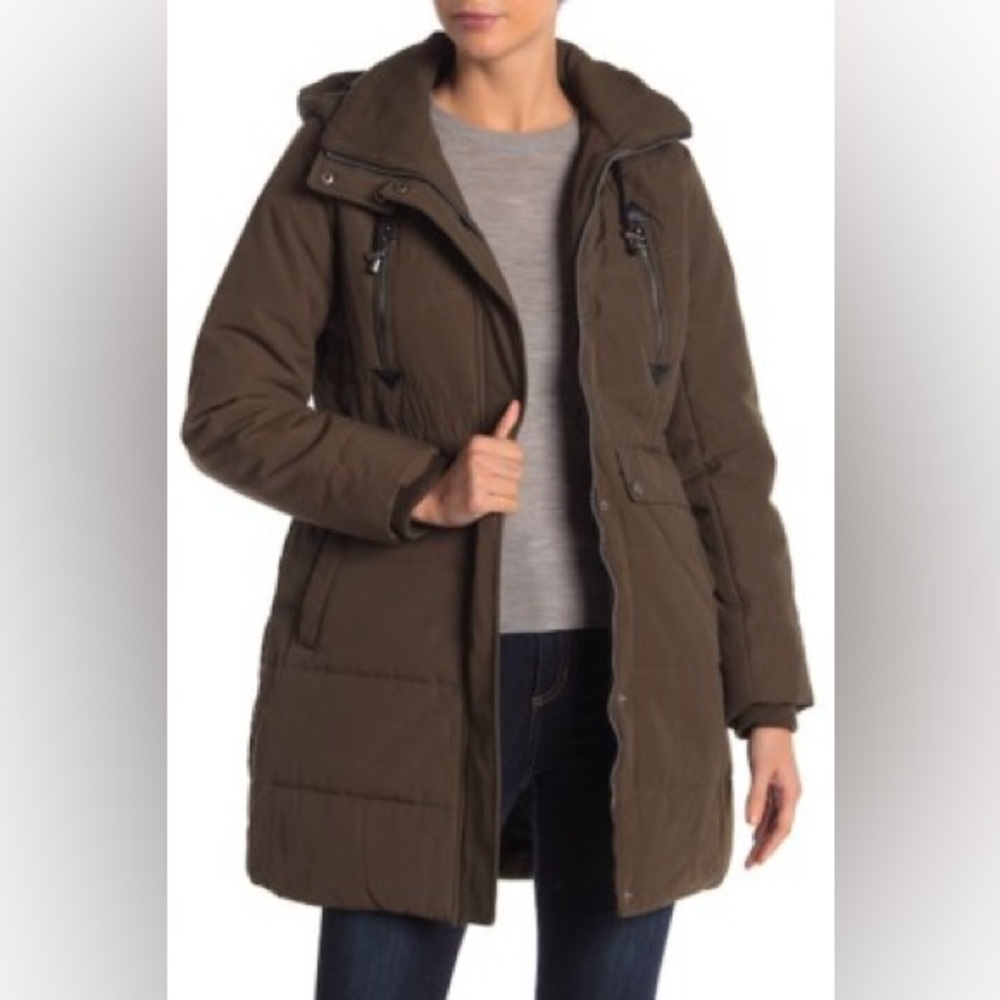 Guess Women's Dark Brown Hooded Puffer Jacket